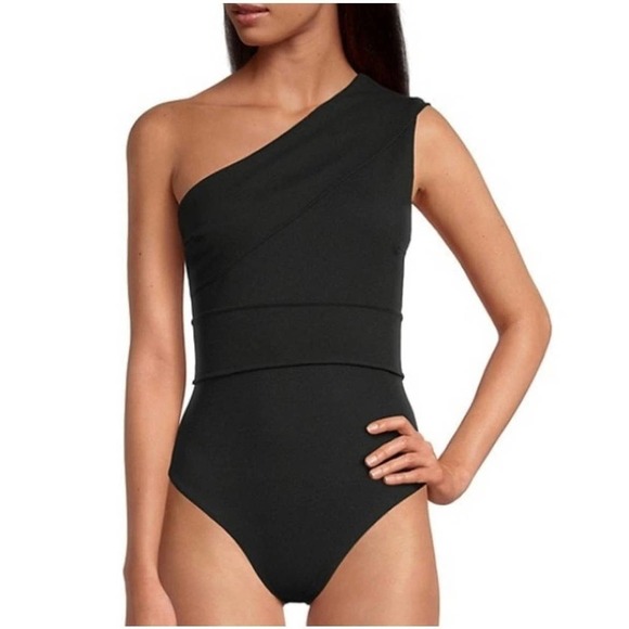 Haight women’s Maria Crepe Off The Shoulder One Piece Swimsuit bathingsuit black - Picture 1 of 12